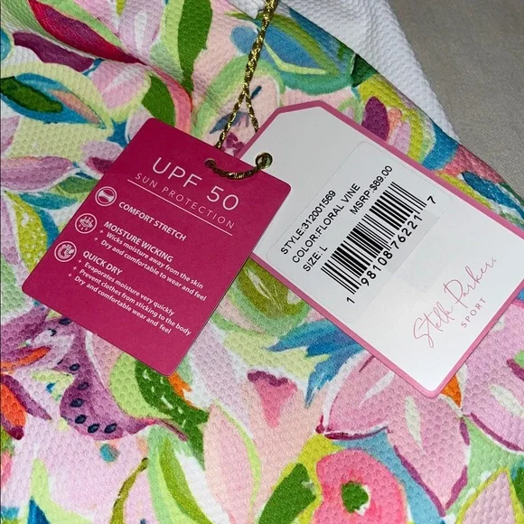 NWT Stella Parker Sport Floral Vine Sleeveless Polo UPF 50 Sun Protection Size L - Picture 9 of 10